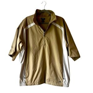 IZOD Men’s Golf Windbreaker Jacket L Beige White Half Zip Pullover Activewear